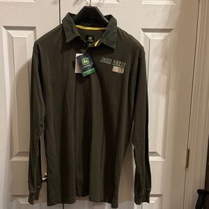 NWT John Deere Men's “Tacoma Olive”Long Sleeve Polo Shirt. Super Comfy. Sz Large